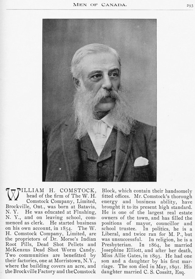 COMSTOCK, William H. write-up 1890s