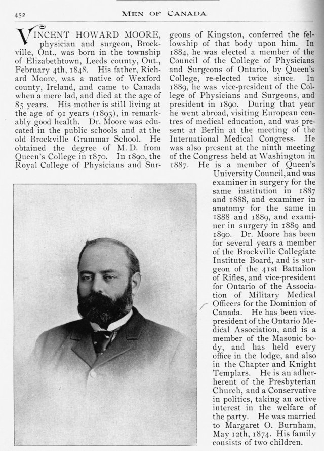 MOORE, Dr Vincent write-up 1890s